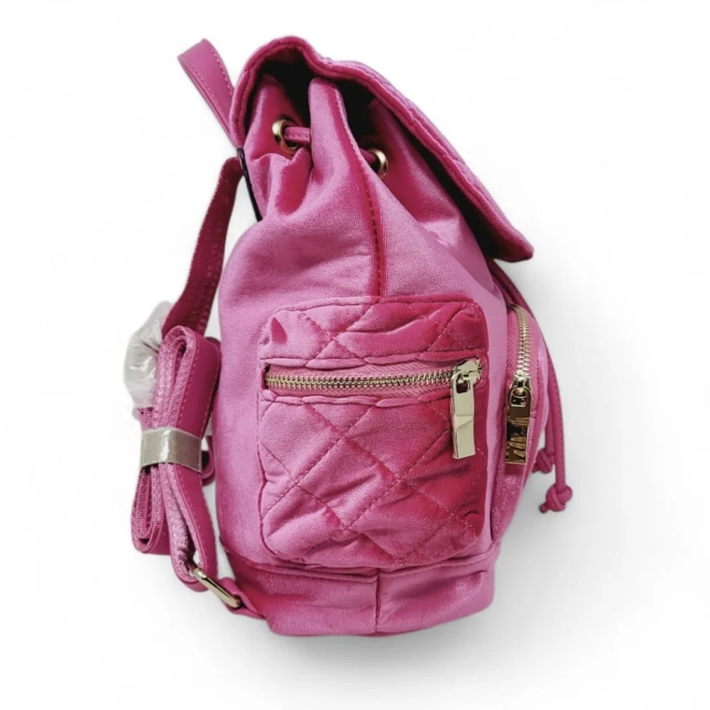 Fuschia Pink Quilted Bucket Backpack Purse